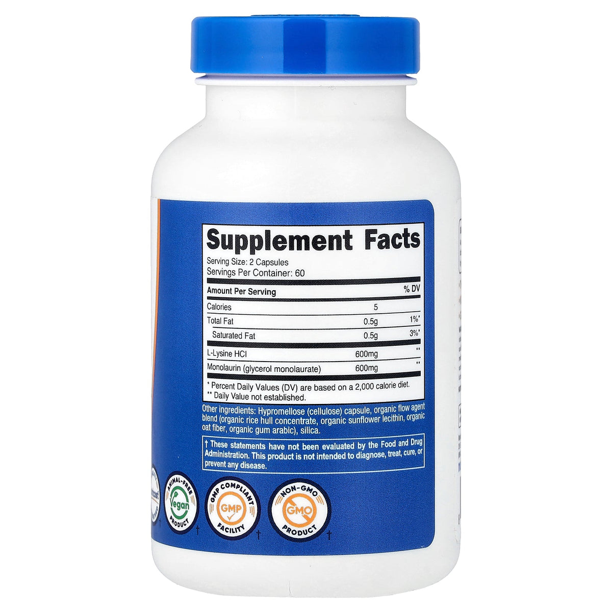 Nutricost, L-Lysine + Monolaurin, 120 Capsules