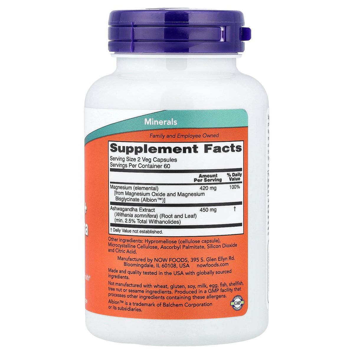 NOW Foods, Magnesium + Ashwagandha, 120 Veg Capsules
