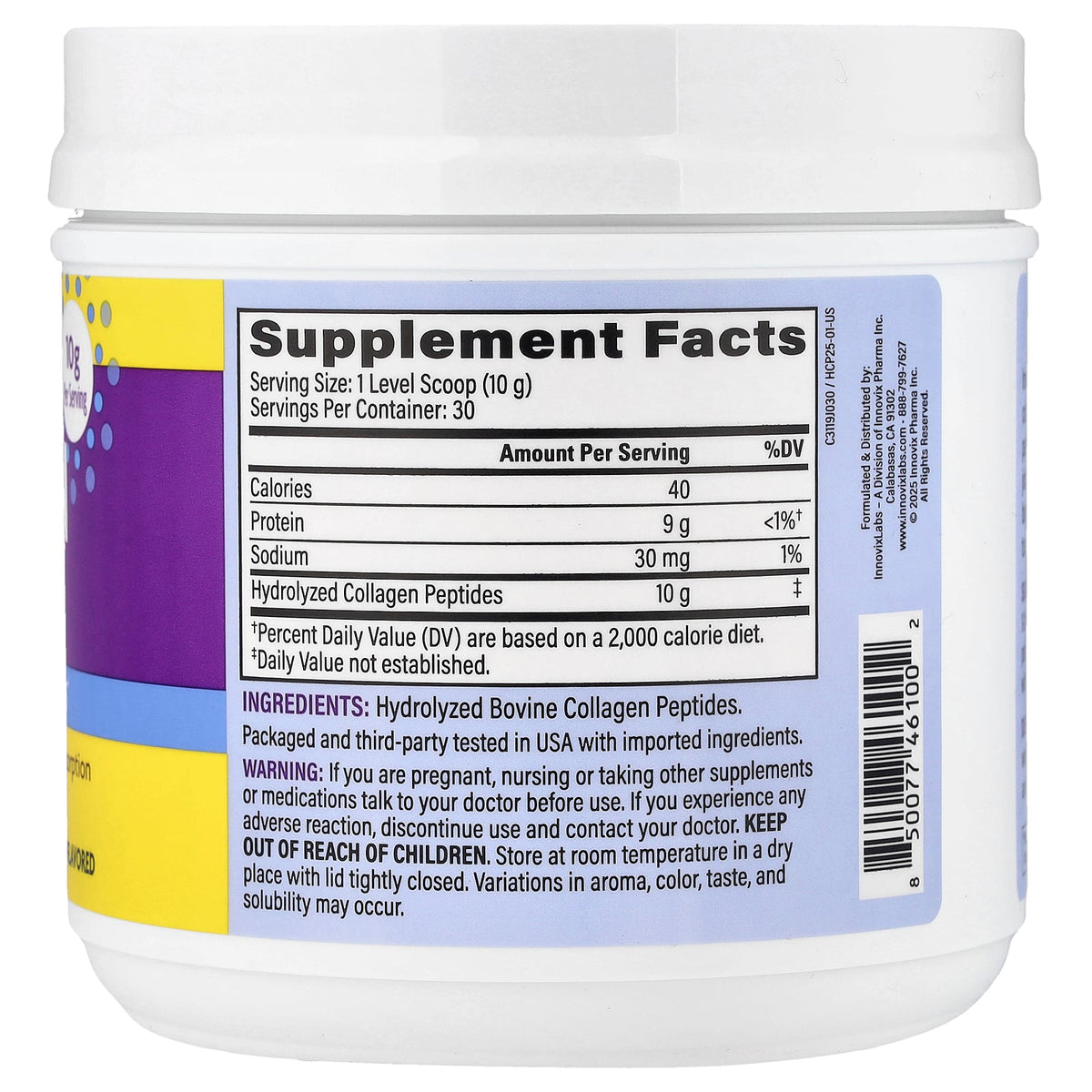 InnovixLabs, Collagen Peptides, Unflavored, 11 oz (300 g)
