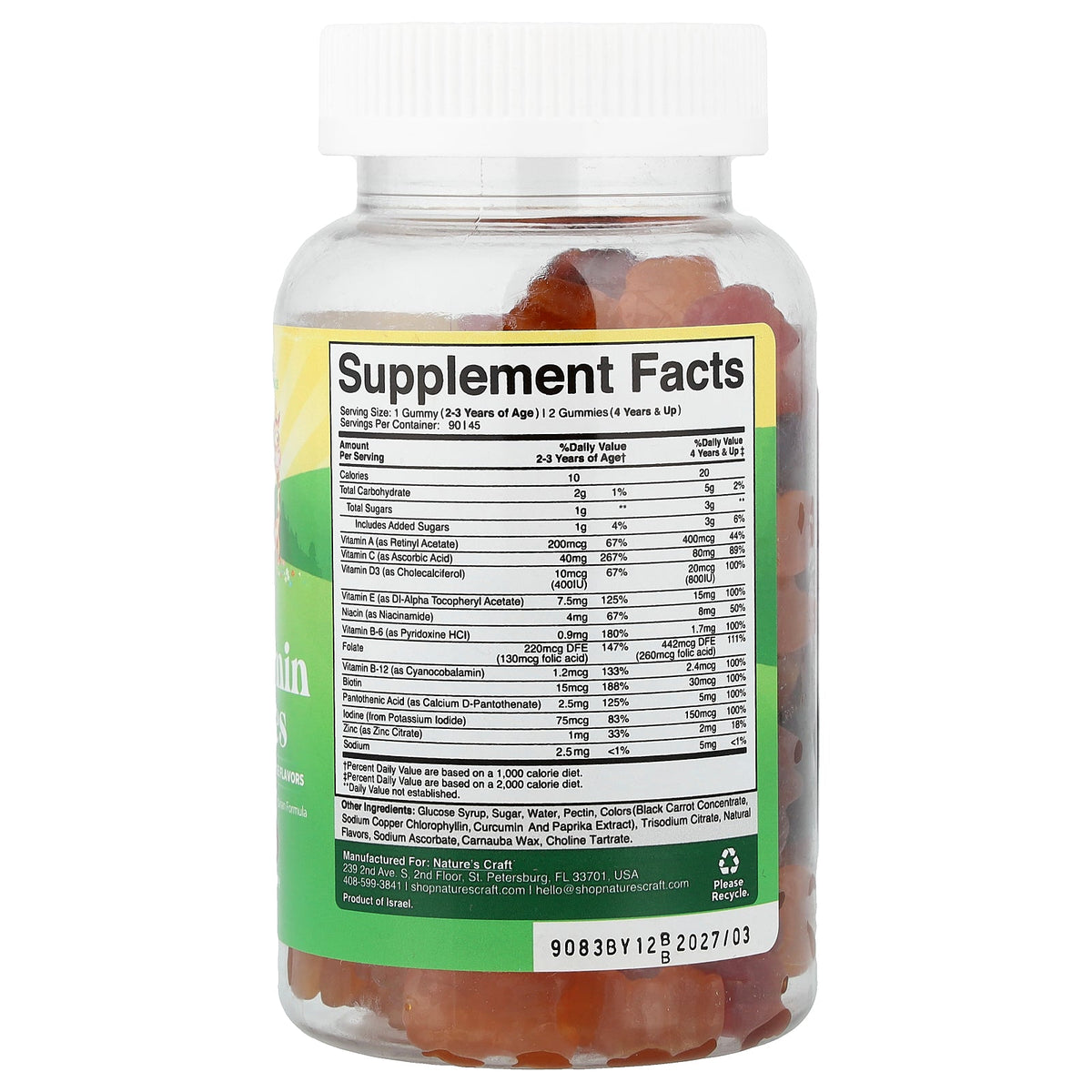 Nature's Craft, Kids Multivitamin Gummies, Strawberry, Raspberry & Orange, 90 Gummies