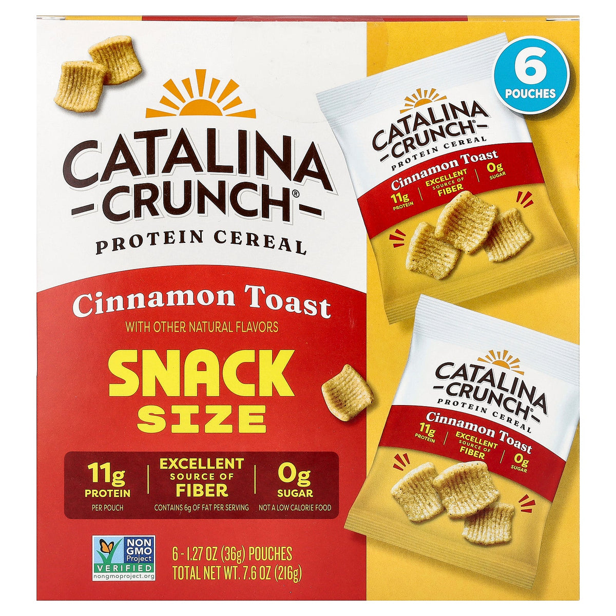 Catalina Crunch, Protein Cereal, Snack Size, Cinnamon Toast, 6 Pouches, 1.27 oz (36 g) Each