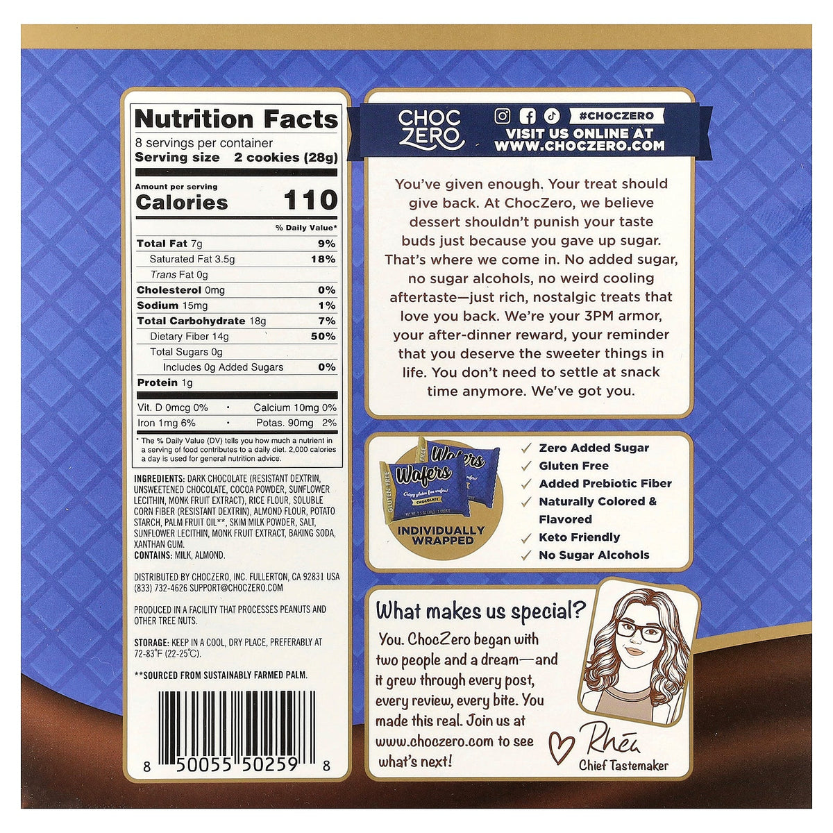 ChocZero, Premium Cookies, Wafers, Chocolate, 16 Cookies, 8 oz (224 g)