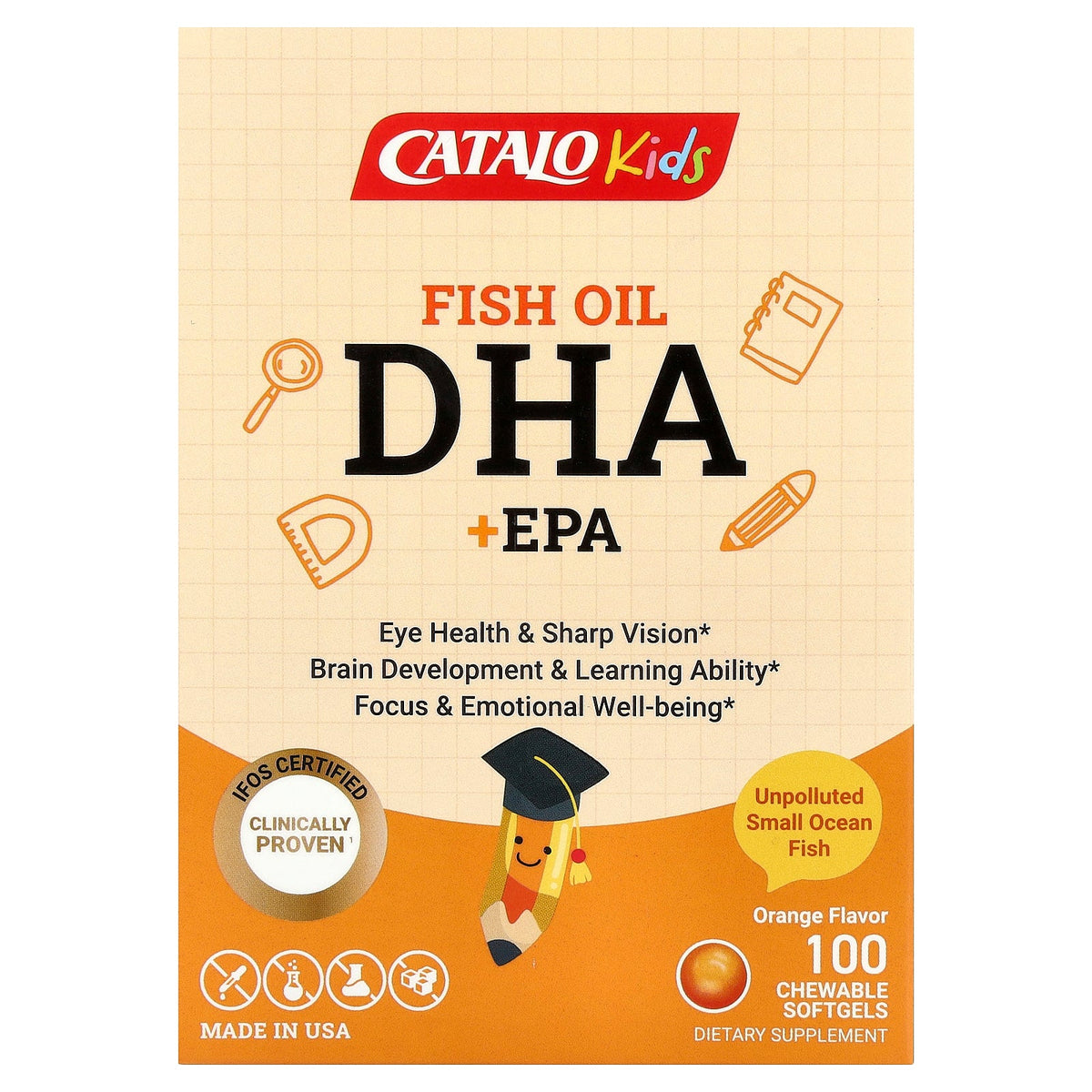 CATALO, Kids Fish Oil DHA + EPA, Orange, 100 Chewable Softgels