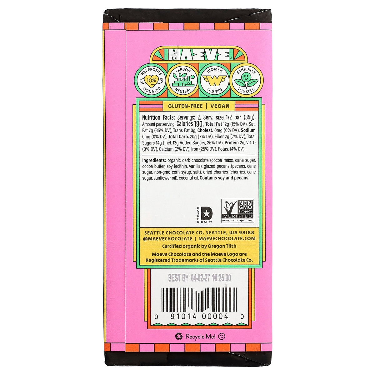 Maeve Chocolate, Dark Chocolate Truffle Bar, Rainier Cherry, 2.5 oz (70 g)