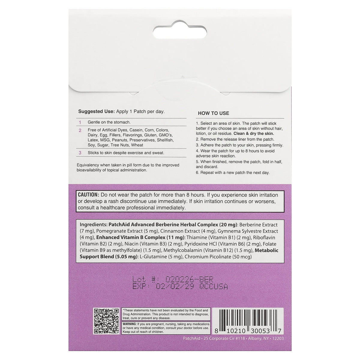 PatchAid, Berberine Patch, 30 Patches