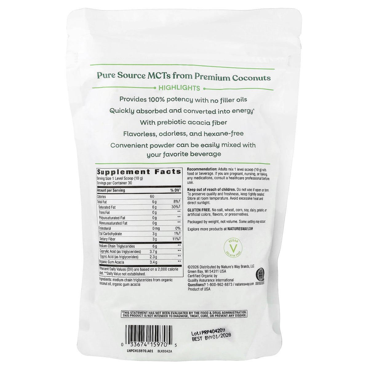 Nature's Way, Organic Mct Oil Powder, 10.6 oz (300 g)