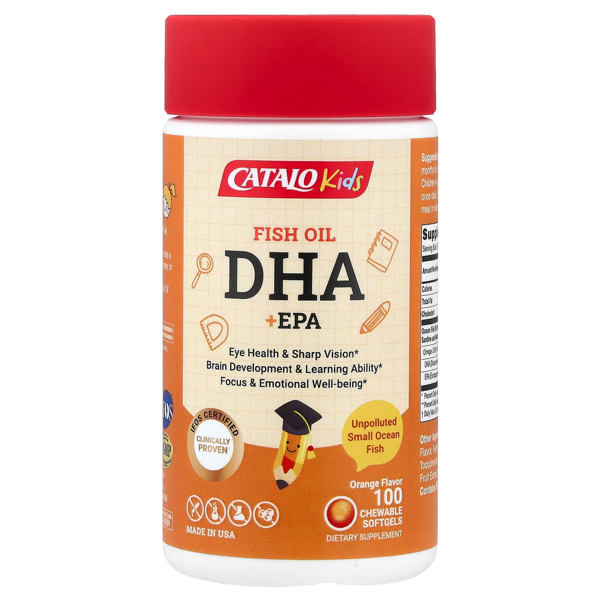 CATALO, Kids Fish Oil DHA + EPA, Orange, 100 Chewable Softgels