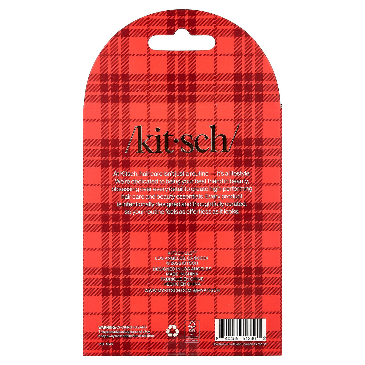 Kitsch, Holiday Ruched Satin Scrunchies, Extra Gentle, 7 Scrunchies