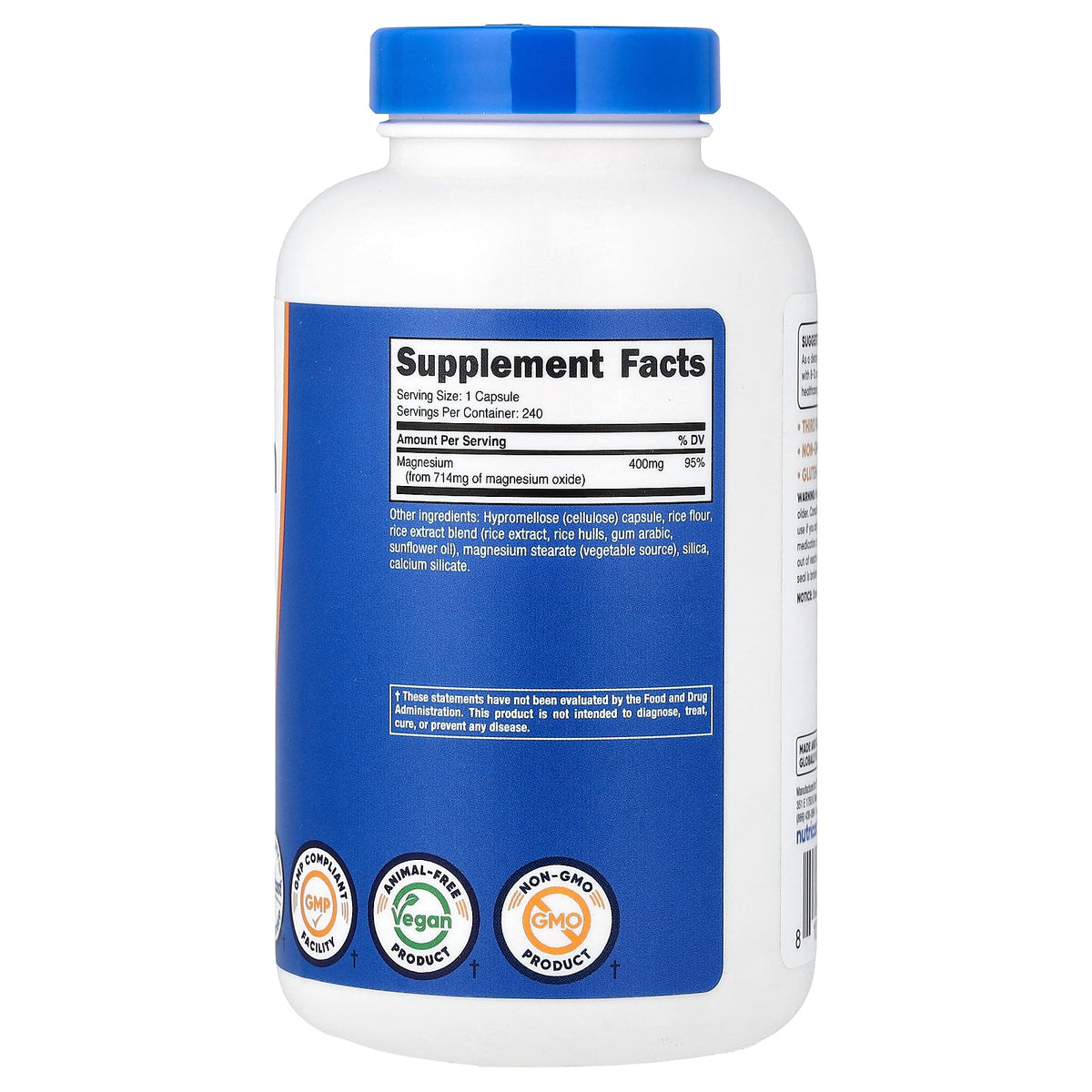 Nutricost, Magnesium Oxide, 400 mg, 240 Capsules
