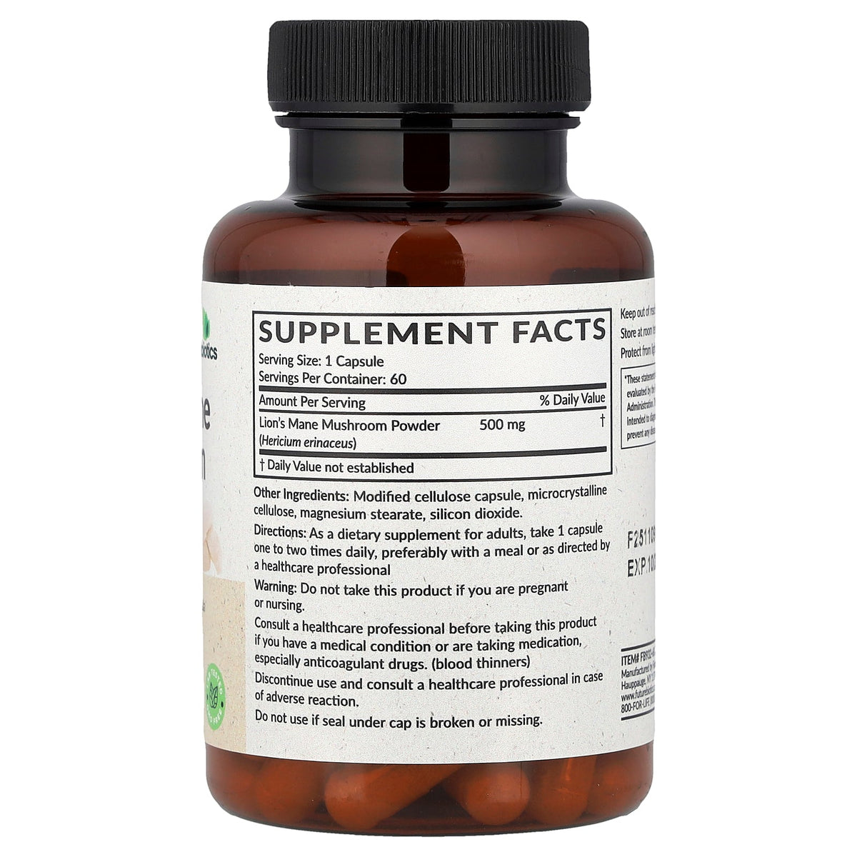 Futurebiotics, Lion's Mane Mushroom, 500 mg, 60 Capsules