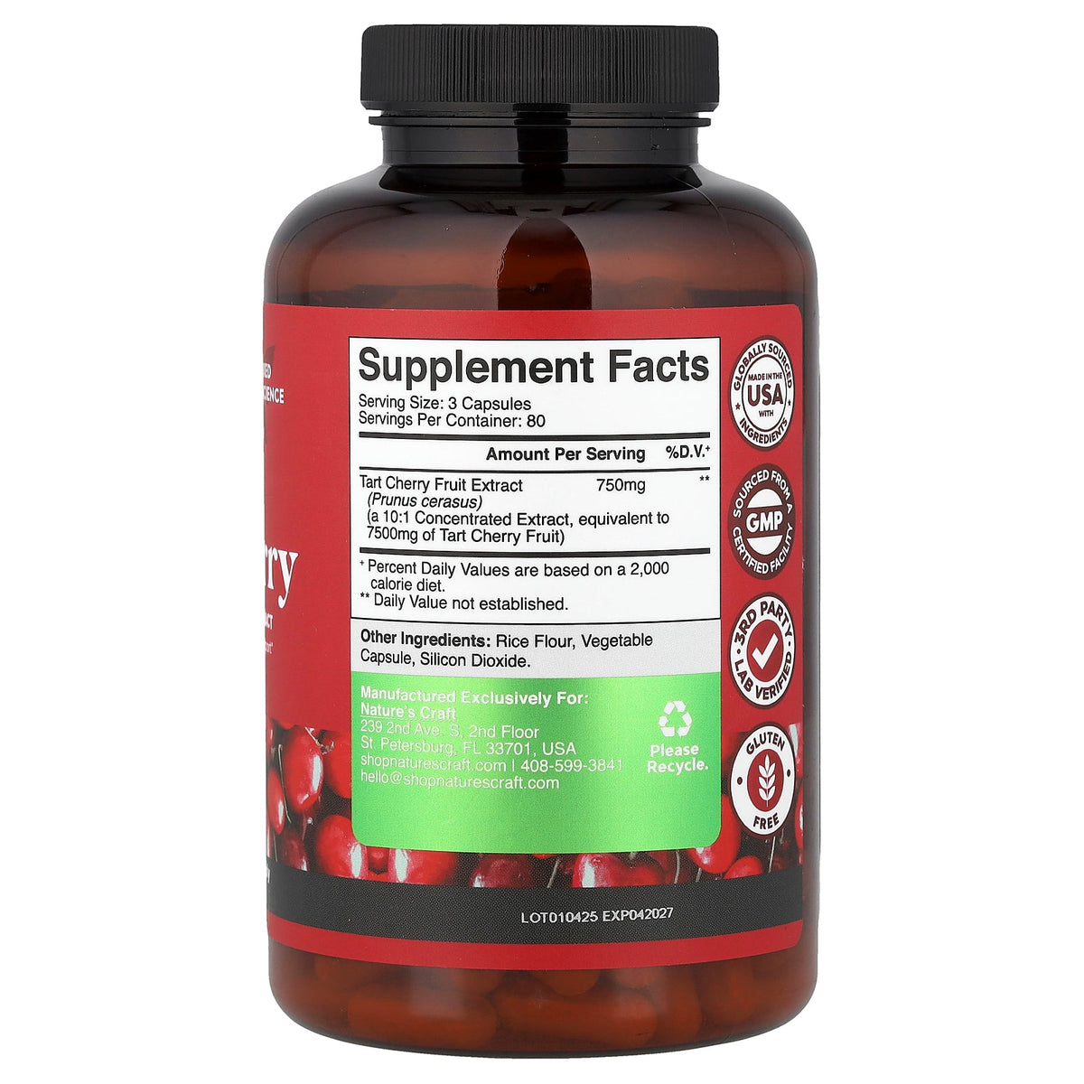 Nature's Craft, Tart Cherry, 240 Capsules (250 mg per Capsule)