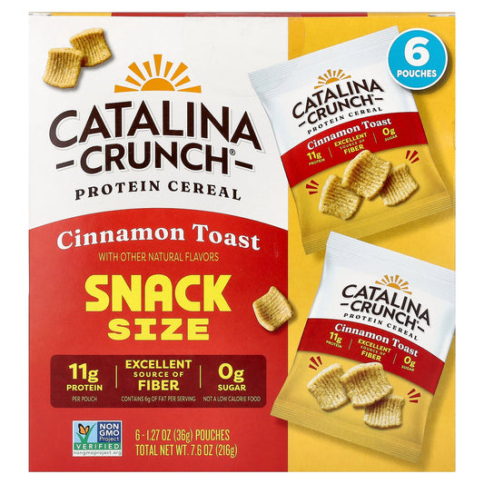 Catalina Crunch, Protein Cereal, Snack Size, Cinnamon Toast, 6 Pouches, 1.27 oz (36 g) Each