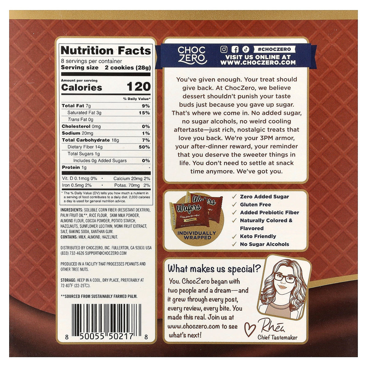 ChocZero, Premium Cookies, Wafers, Hazelnut, 16 Cookies, 8 oz (224 g)