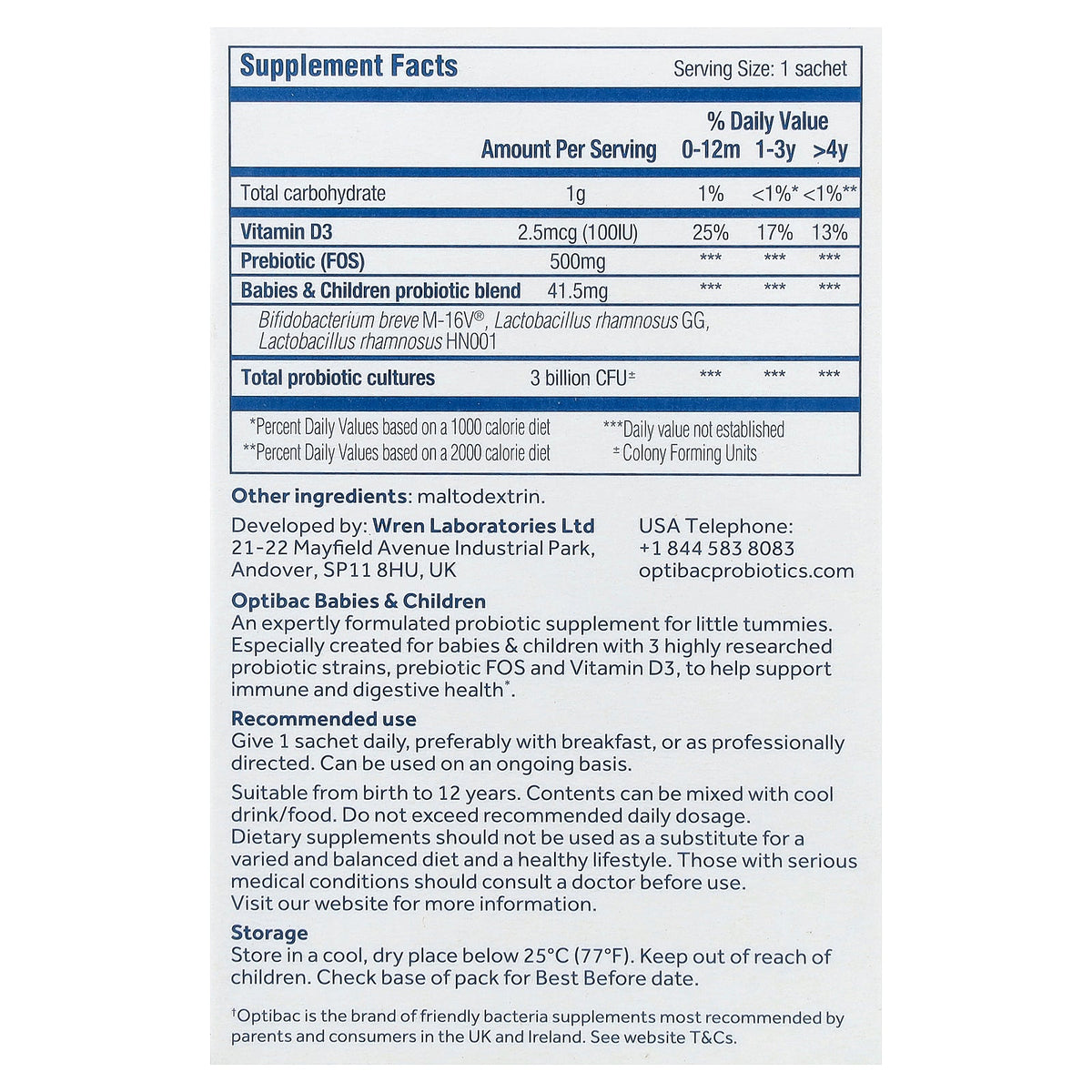 Optibac, Specialist Probiotics, Babies & Children, Flavorless, 30 Sachets