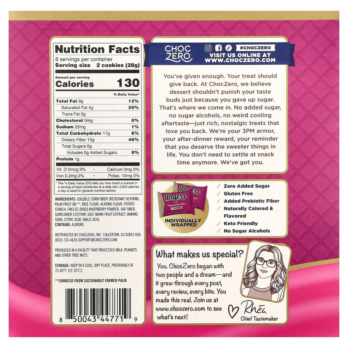 ChocZero, Premium Cookies, Wafers, Raspberry, 16 Cookies, 8 oz (224 g)