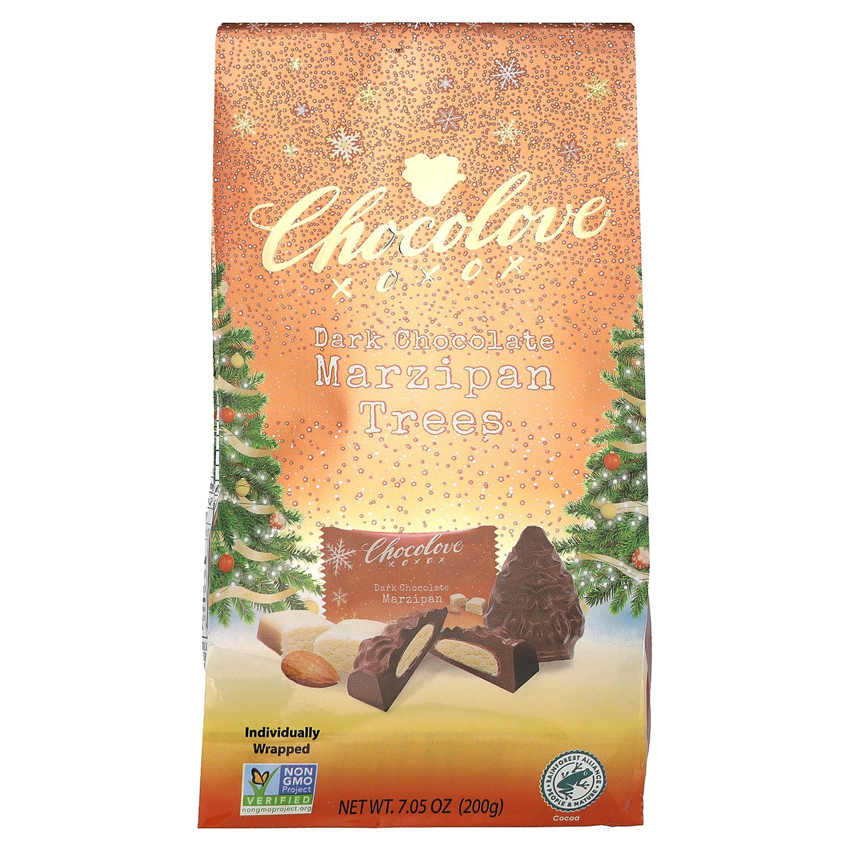 Chocolove, Dark Chocolate Marzipan Trees, 55% Cocoa, 7.05 oz (200 g)