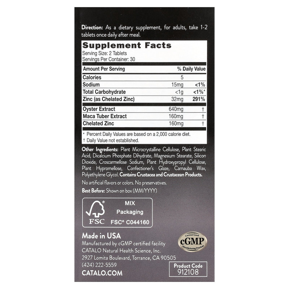 CATALO, Men's Oyster Complex Formula, 60 Tablets