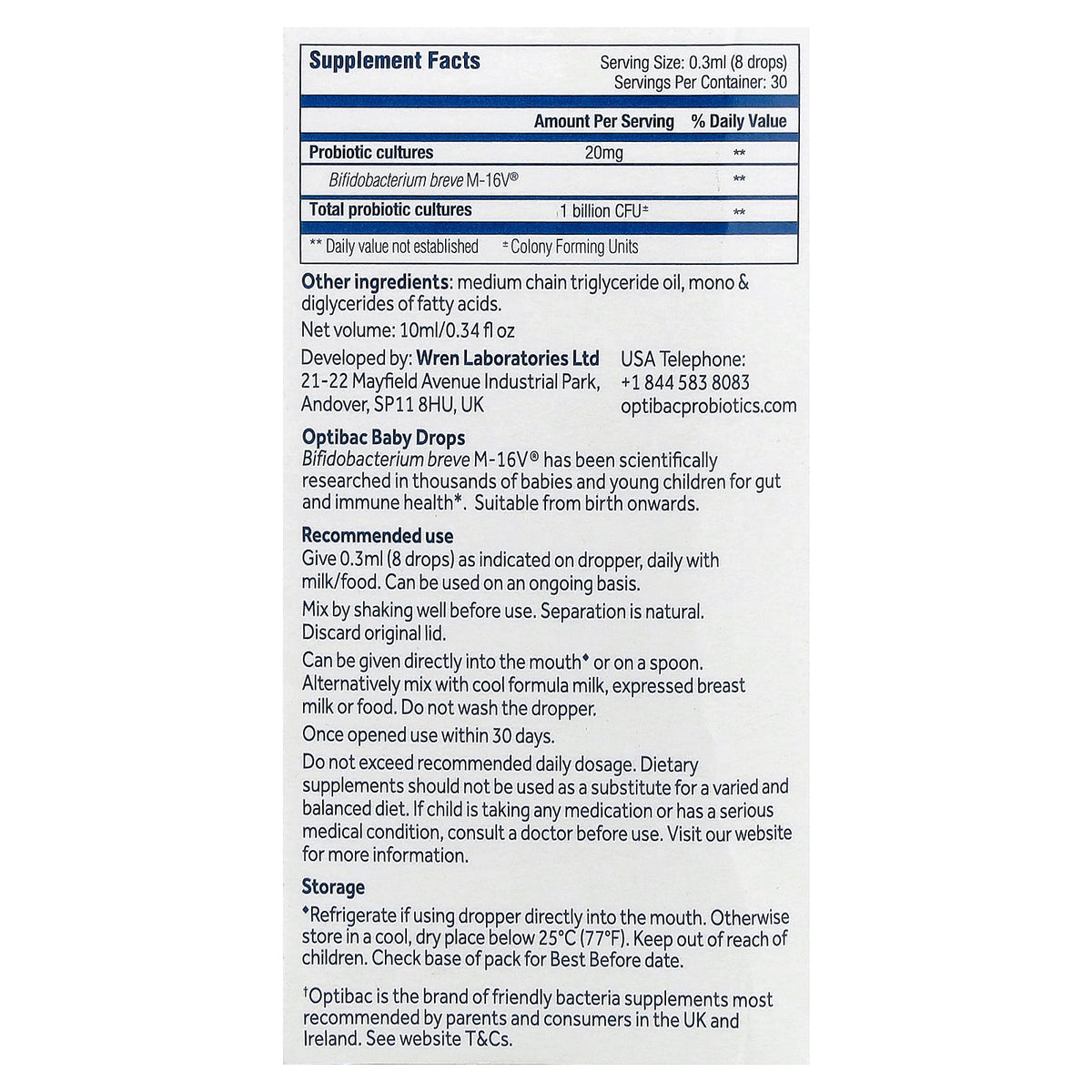 Optibac, Baby Drops, Specialist Probiotics, 0-3 Years, 0.34 fl oz (10 ml)
