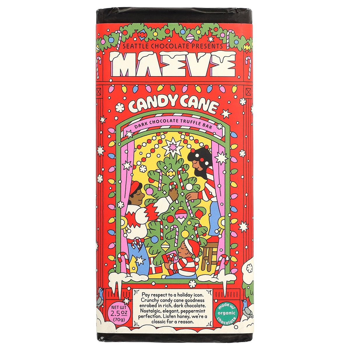 Maeve Chocolate, Dark Chocolate Truffle Bar, Candy Cane, 2.5 oz (70 g)