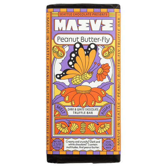 Maeve Chocolate, Dark & White Chocolate Truffle Bar, Peanut Butter-Fly, 2.5 oz (70 g)