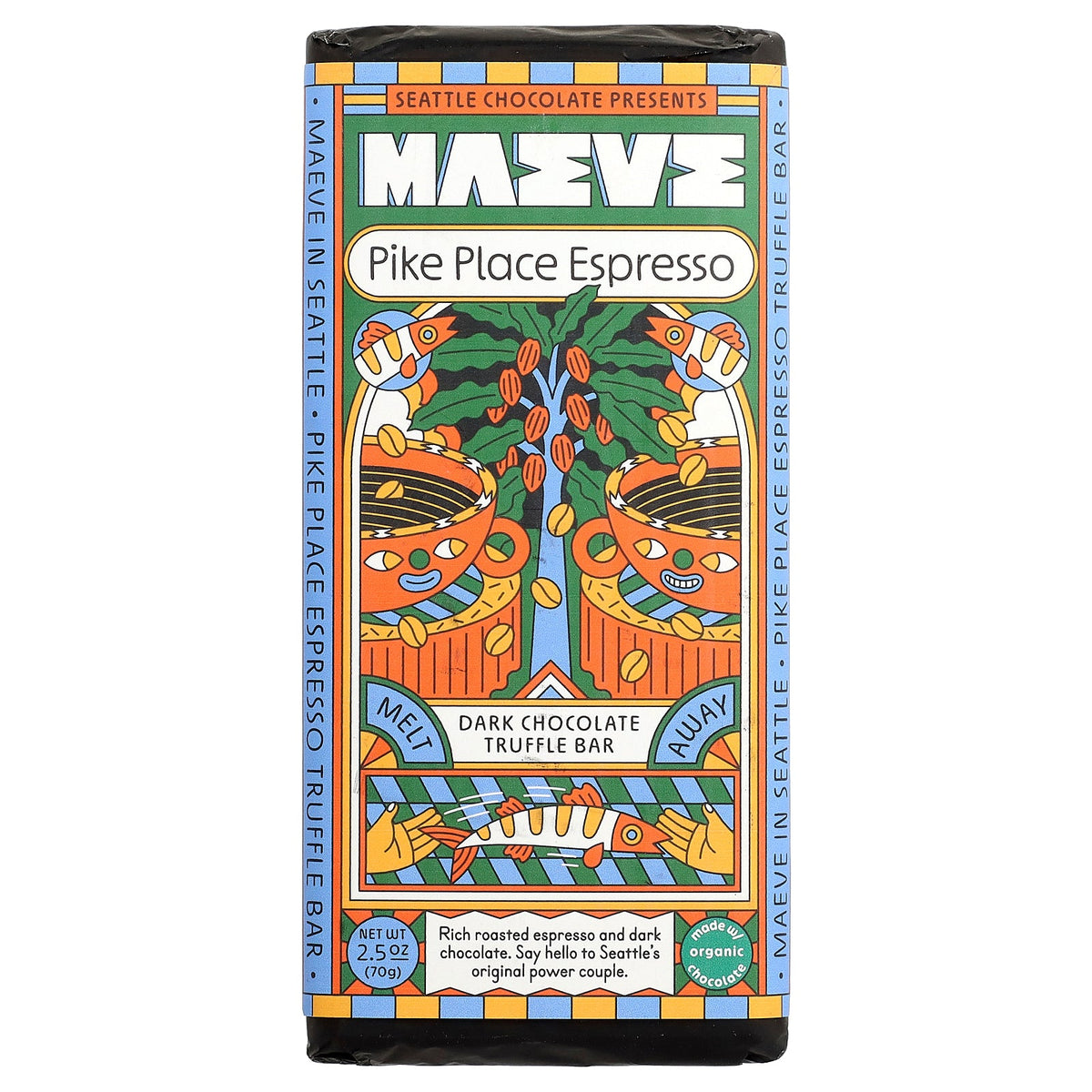 Maeve Chocolate, Dark Chocolate Truffle Bar, Pike Place Espresso, 2.5 oz (70 g)