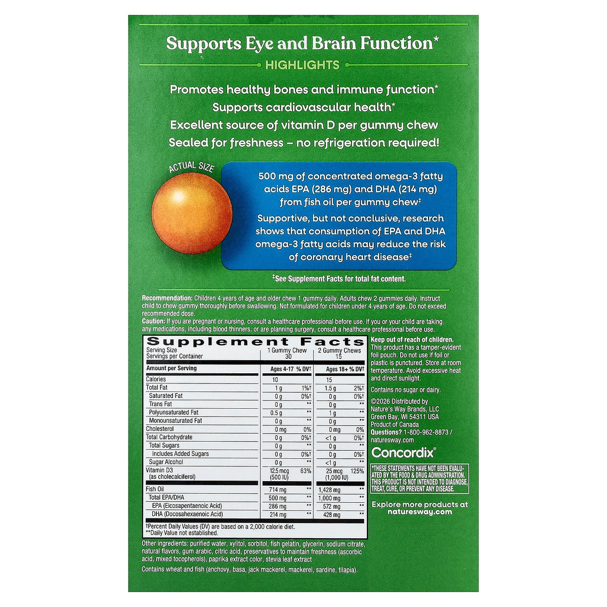 Nature's Way, Omega-3 Gummy Chew with Vitamin D, Ages 4+, Tropical Fruit, 30 Chews