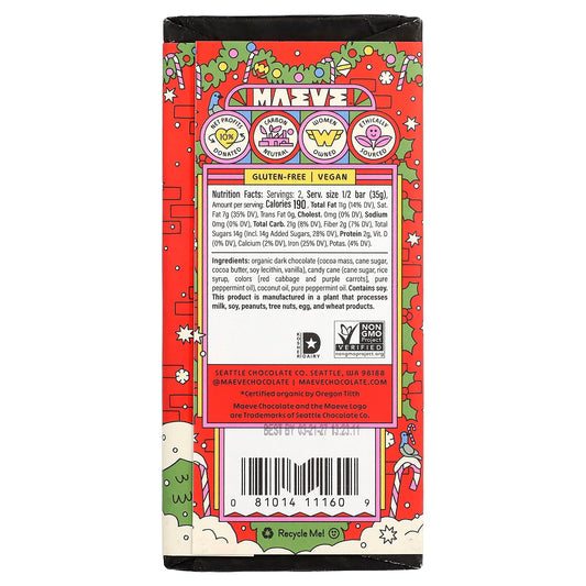 Maeve Chocolate, Dark Chocolate Truffle Bar, Candy Cane, 2.5 oz (70 g)