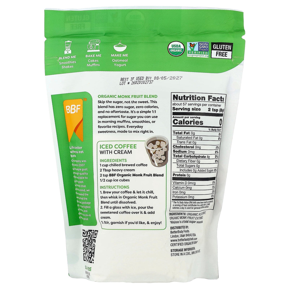 BetterBody Foods, Organic Monk Fruit Blend, 16 oz (454 g)