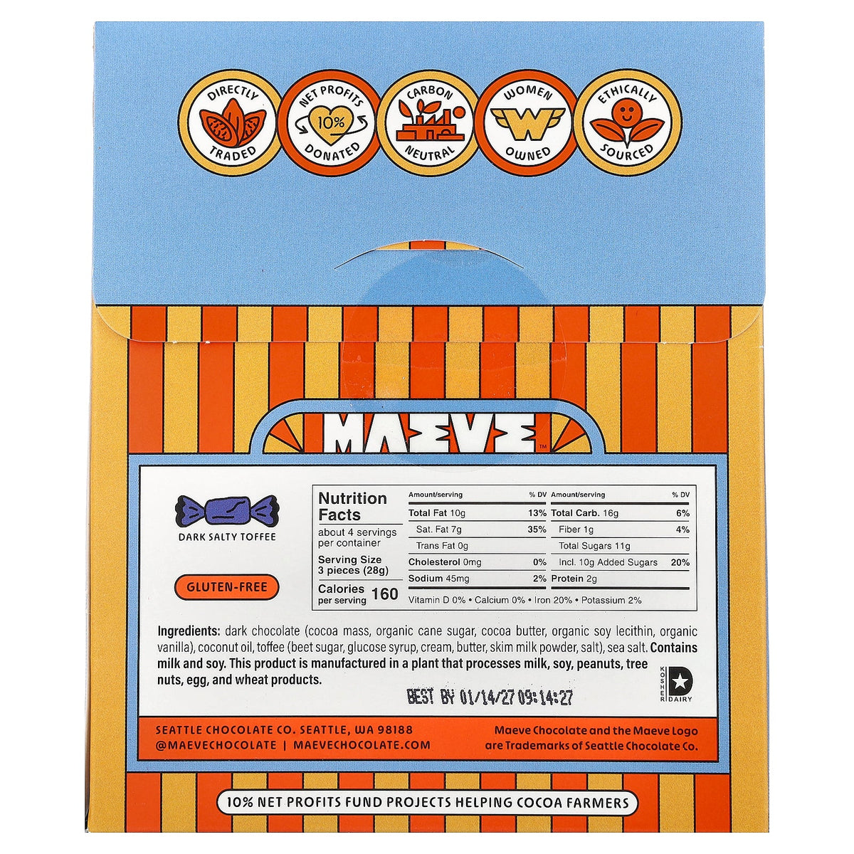 Maeve Chocolate, Dark Chocolate Bonbons, Dark Salty Toffee, 4 oz (113 g)